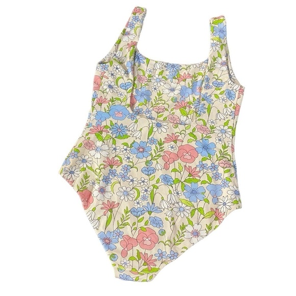 Cossie & Co Pastel Poppy Floral Print One Piece Scoop Neck Swimsuit Sz 4 (US 10) - Picture 4 of 8